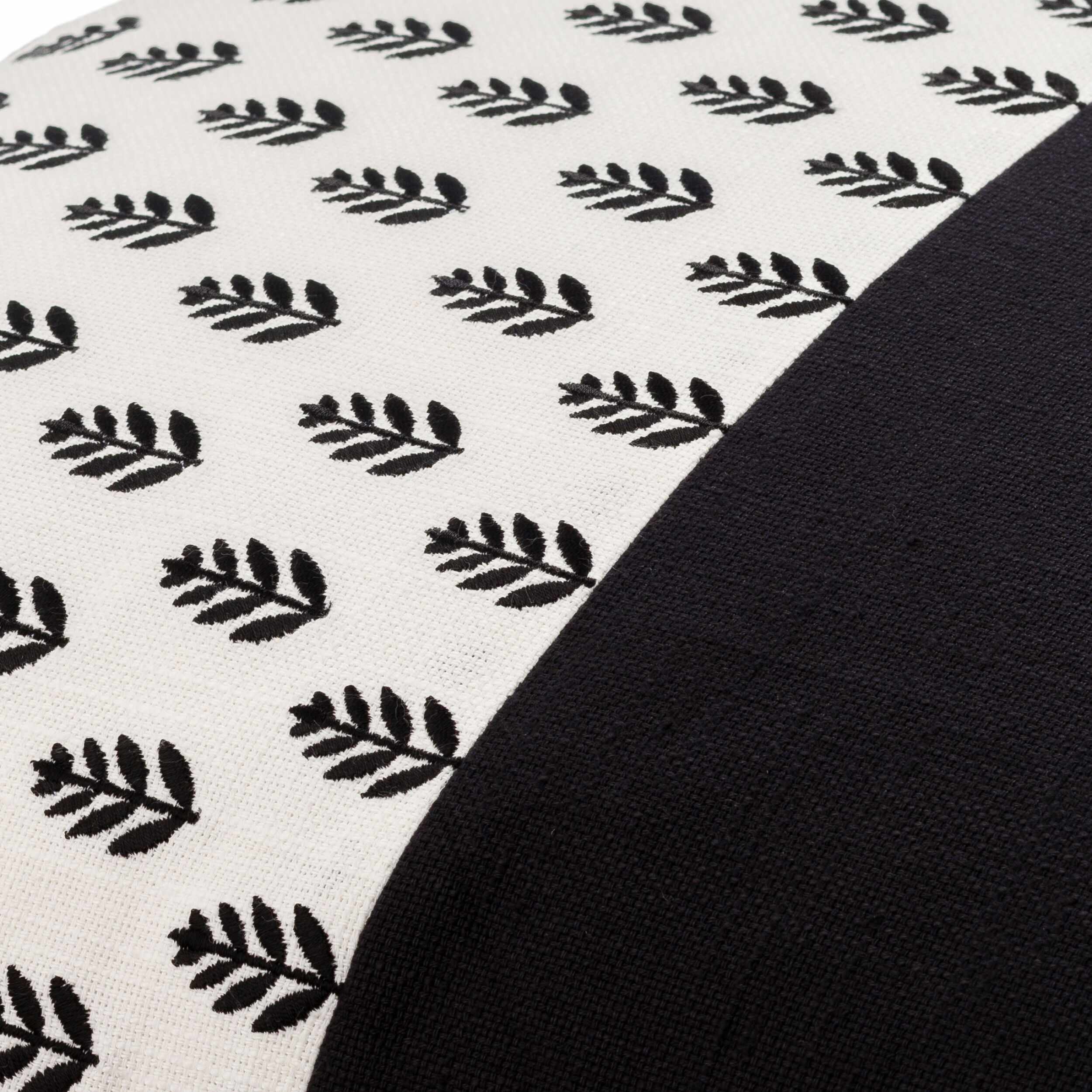 Blocra Black and Off White Botanical Color Block Modern Cotton Accent Pillow - Clearance