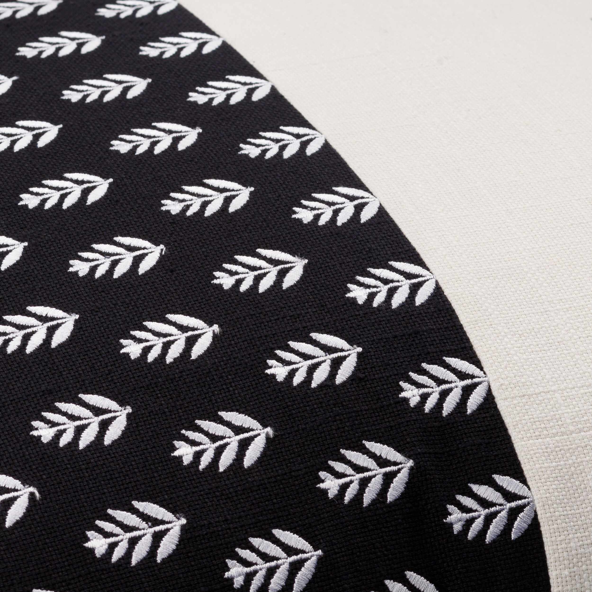 Arbex Black and Off White Botanical Color Block Modern Cotton Accent Pillow - Clearance